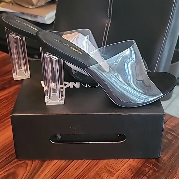Fashion Nova Transparent and Black Heels - Picture 1 of 7